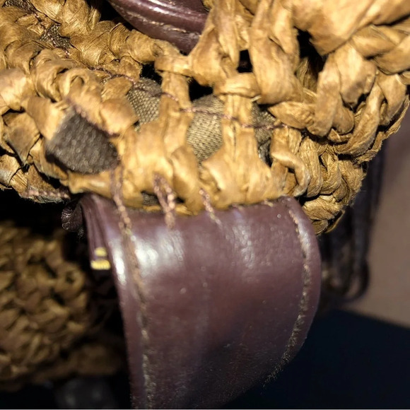 Backpack Purse Brown Woven Raffia Beach Bag Drawstring Pockets 17x13” - Picture 6 of 7